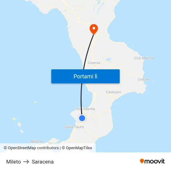 Mileto to Saracena map