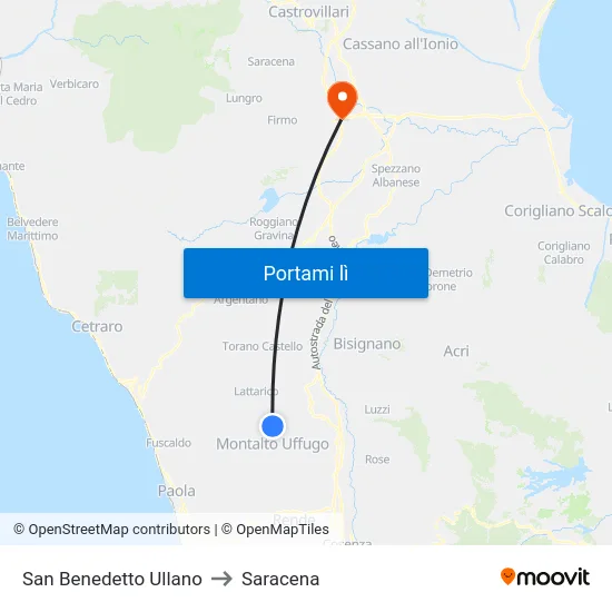 San Benedetto Ullano to Saracena map