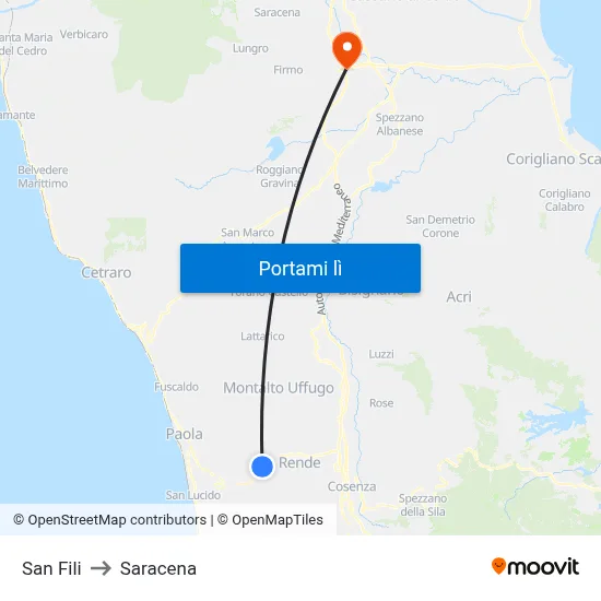 San Fili to Saracena map