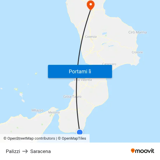 Palizzi to Saracena map
