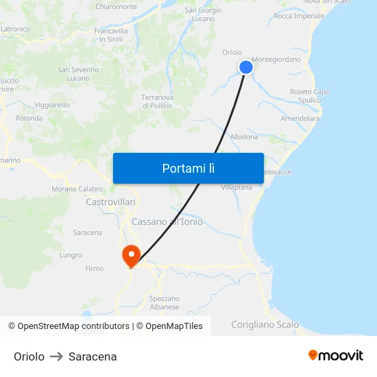 Oriolo to Saracena map