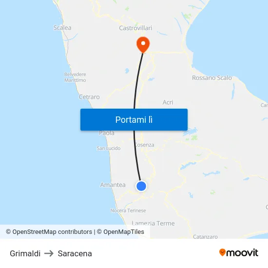 Grimaldi to Saracena map