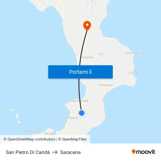 San Pietro Di Caridà to Saracena map