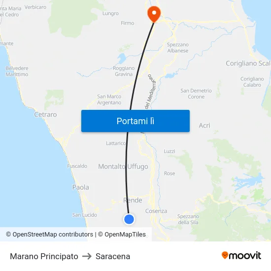 Marano Principato to Saracena map