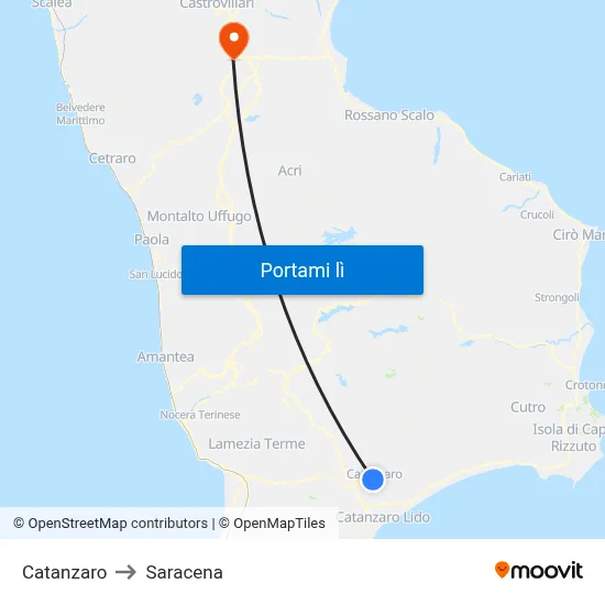 Catanzaro to Saracena map