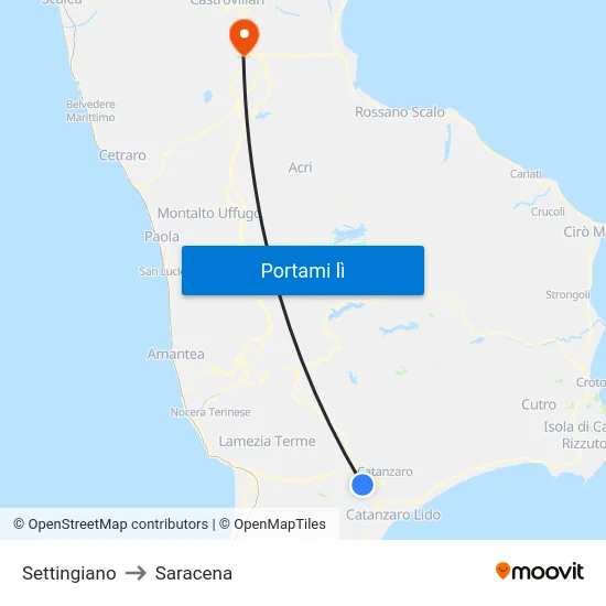 Settingiano to Saracena map