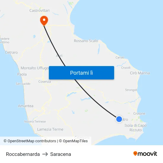 Roccabernarda to Saracena map