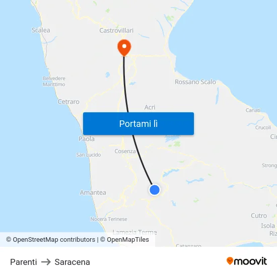 Parenti to Saracena map