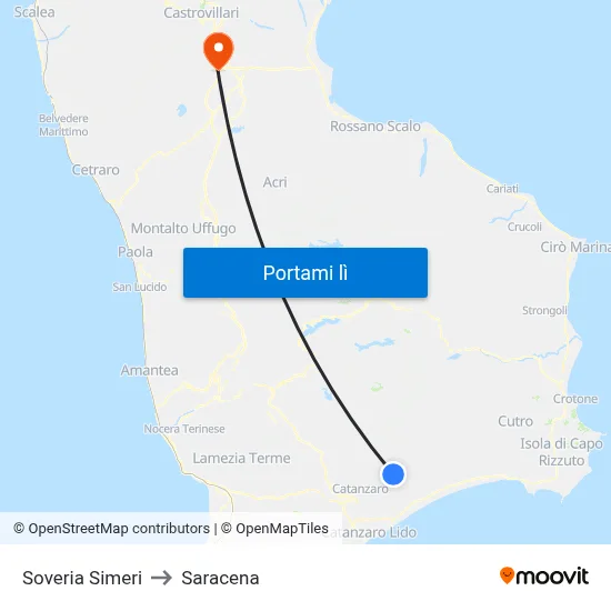 Soveria Simeri to Saracena map