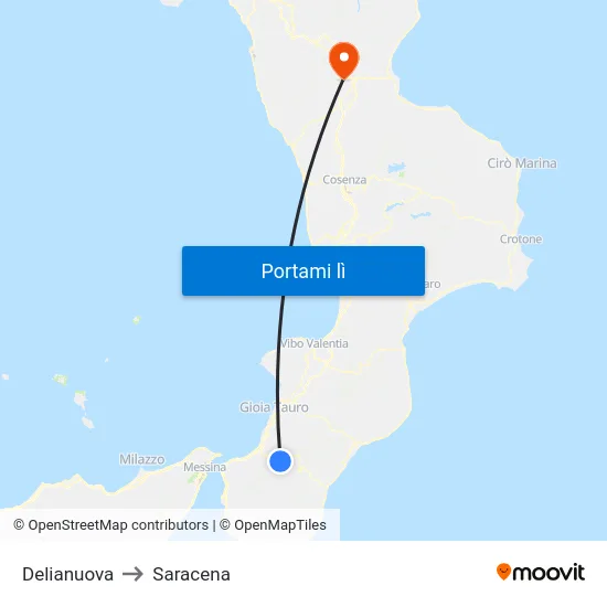 Delianuova to Saracena map