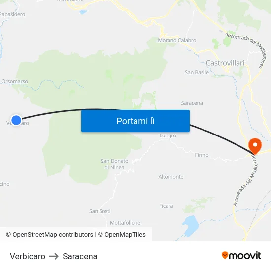 Verbicaro to Saracena map