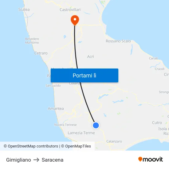 Gimigliano to Saracena map