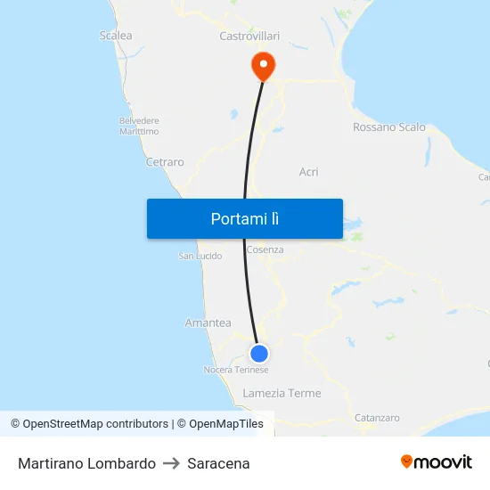 Martirano Lombardo to Saracena map