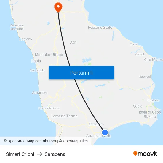 Simeri Crichi to Saracena map