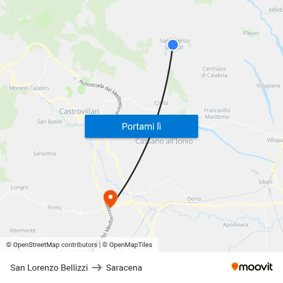 San Lorenzo Bellizzi to Saracena map