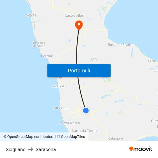 Scigliano to Saracena map