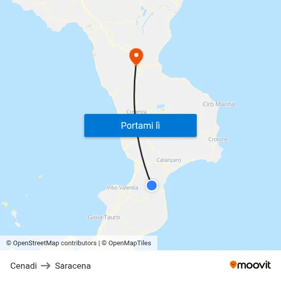 Cenadi to Saracena map