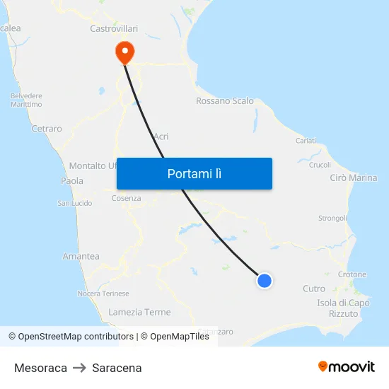 Mesoraca to Saracena map