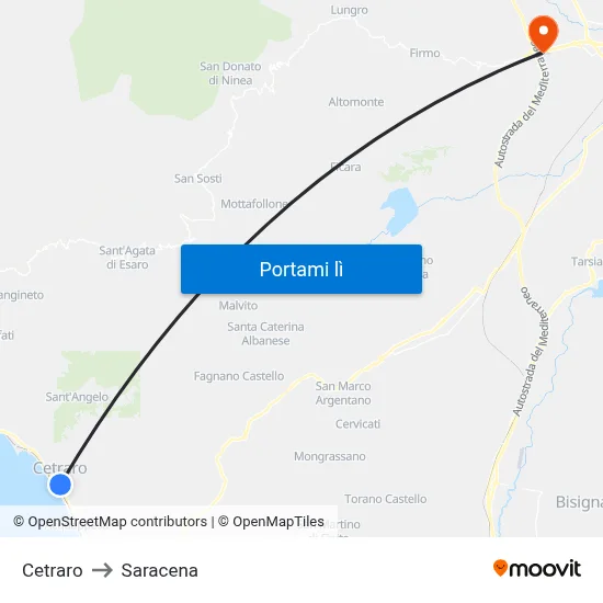 Cetraro to Saracena map
