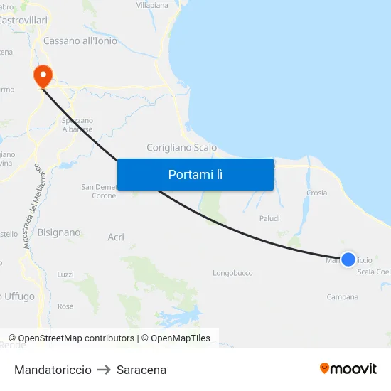 Mandatoriccio to Saracena map