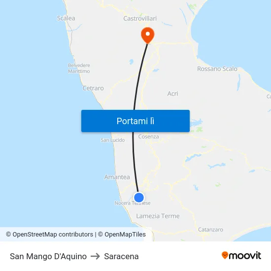 San Mango D'Aquino to Saracena map