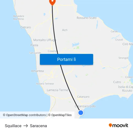 Squillace to Saracena map