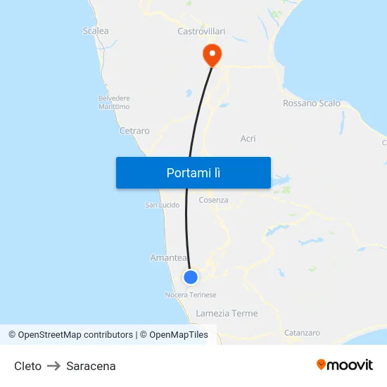 Cleto to Saracena map