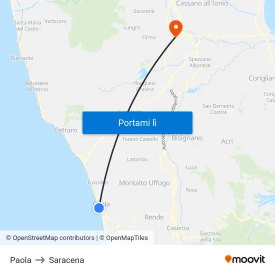 Paola to Saracena map