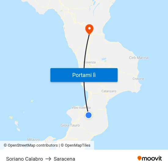 Soriano Calabro to Saracena map