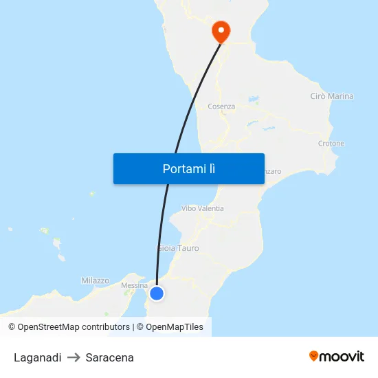 Laganadi to Saracena map