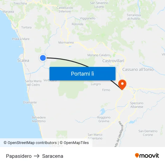 Papasidero to Saracena map