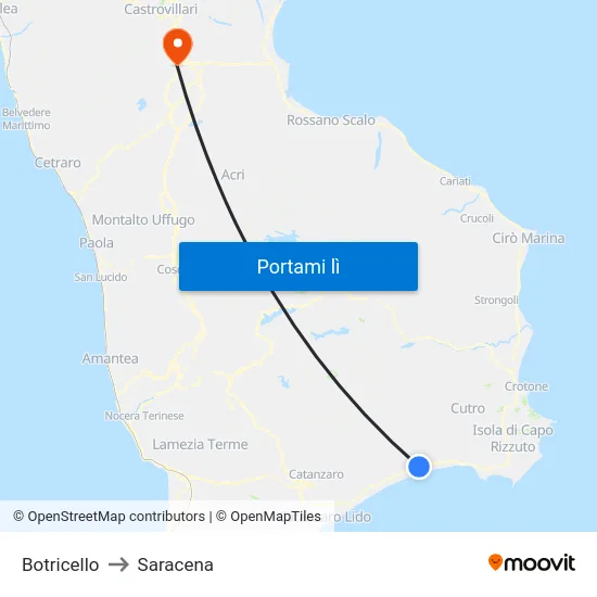 Botricello to Saracena map