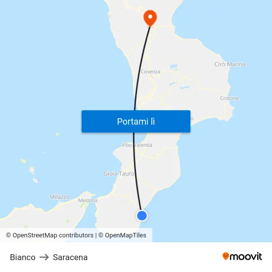 Bianco to Saracena map
