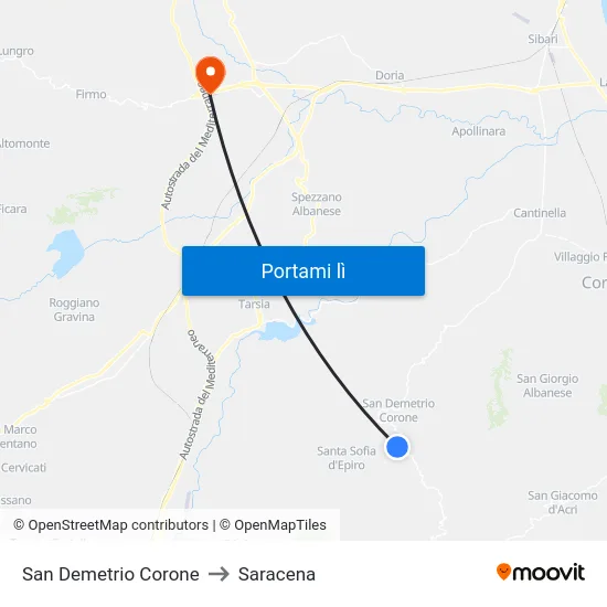 San Demetrio Corone to Saracena map