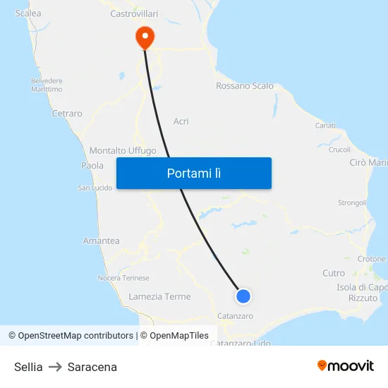Sellia to Saracena map