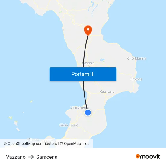 Vazzano to Saracena map