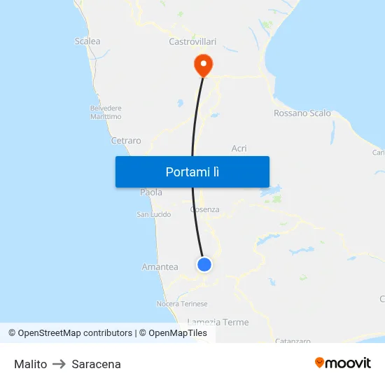 Malito to Saracena map