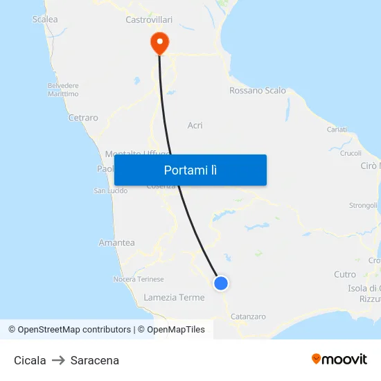 Cicala to Saracena map