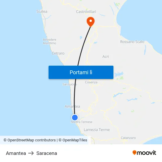 Amantea to Saracena map