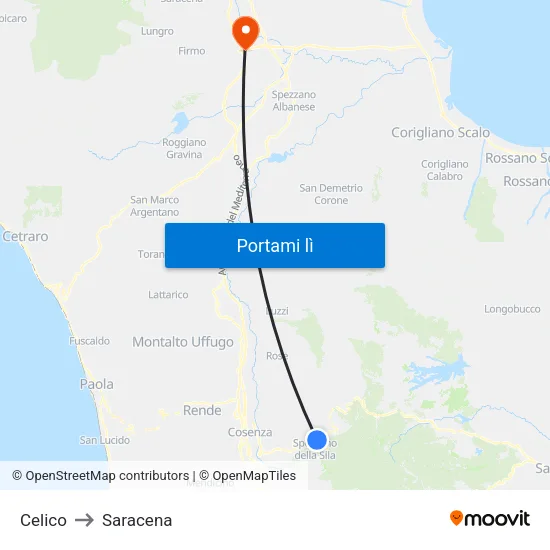 Celico to Saracena map