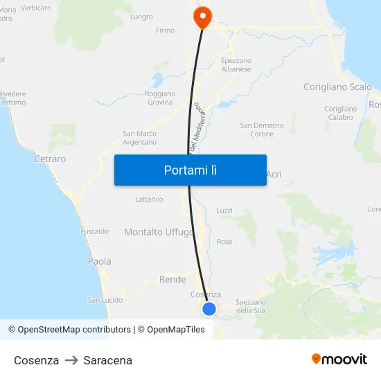 Cosenza to Saracena map