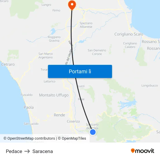 Pedace to Saracena map