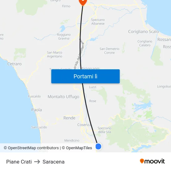 Piane Crati to Saracena map