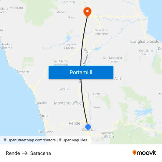 Rende to Saracena map