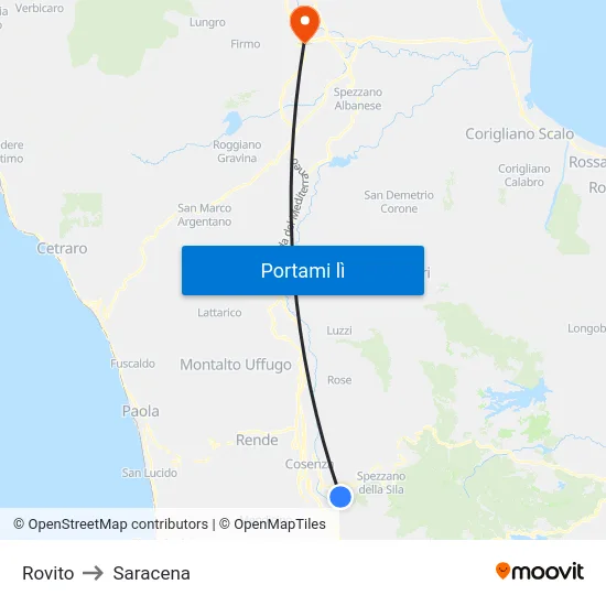 Rovito to Saracena map