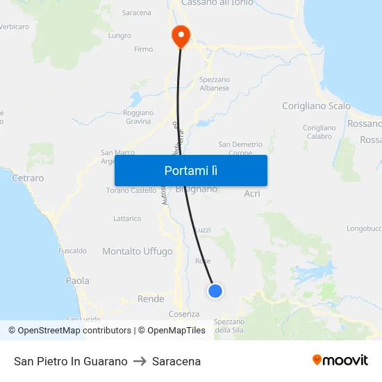 San Pietro In Guarano to Saracena map