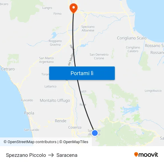 Spezzano Piccolo to Saracena map