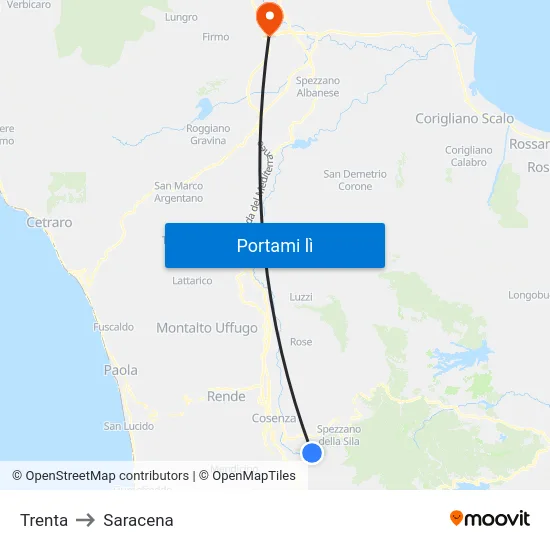 Trenta to Saracena map