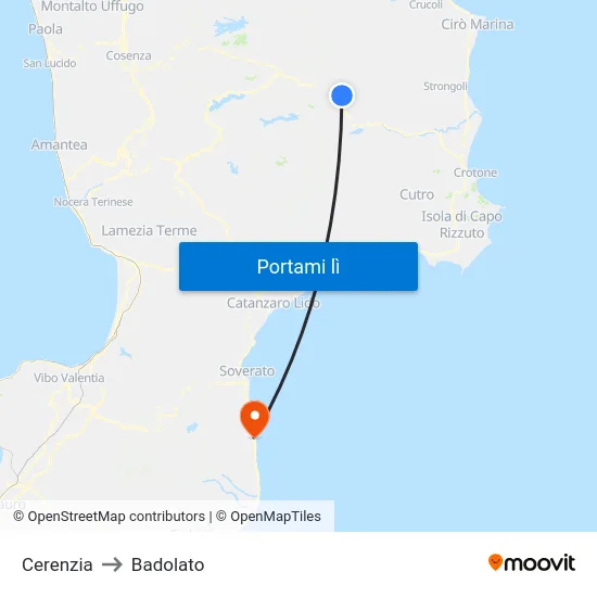 Cerenzia to Badolato map