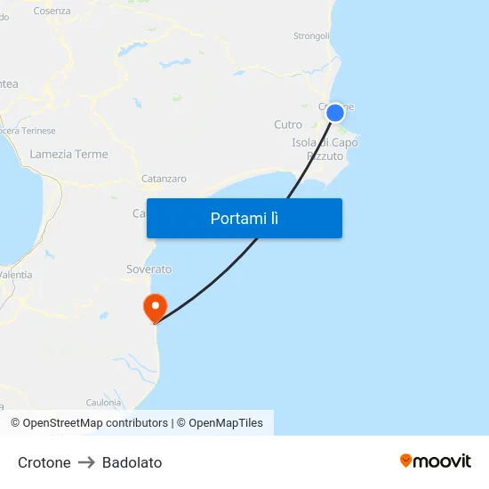 Crotone to Badolato map